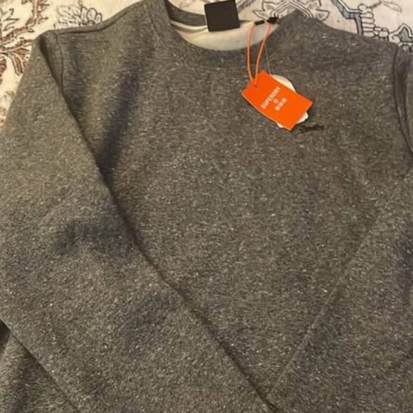 BRAND NEW men superdry vintage logo crew sweater gray dark charcoal size XL - Picture 5 of 7